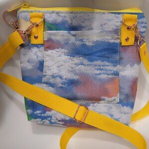 New Rainbow Clouds Sky print Crossbody Purse Bag Small Blue Pink Yellow Green